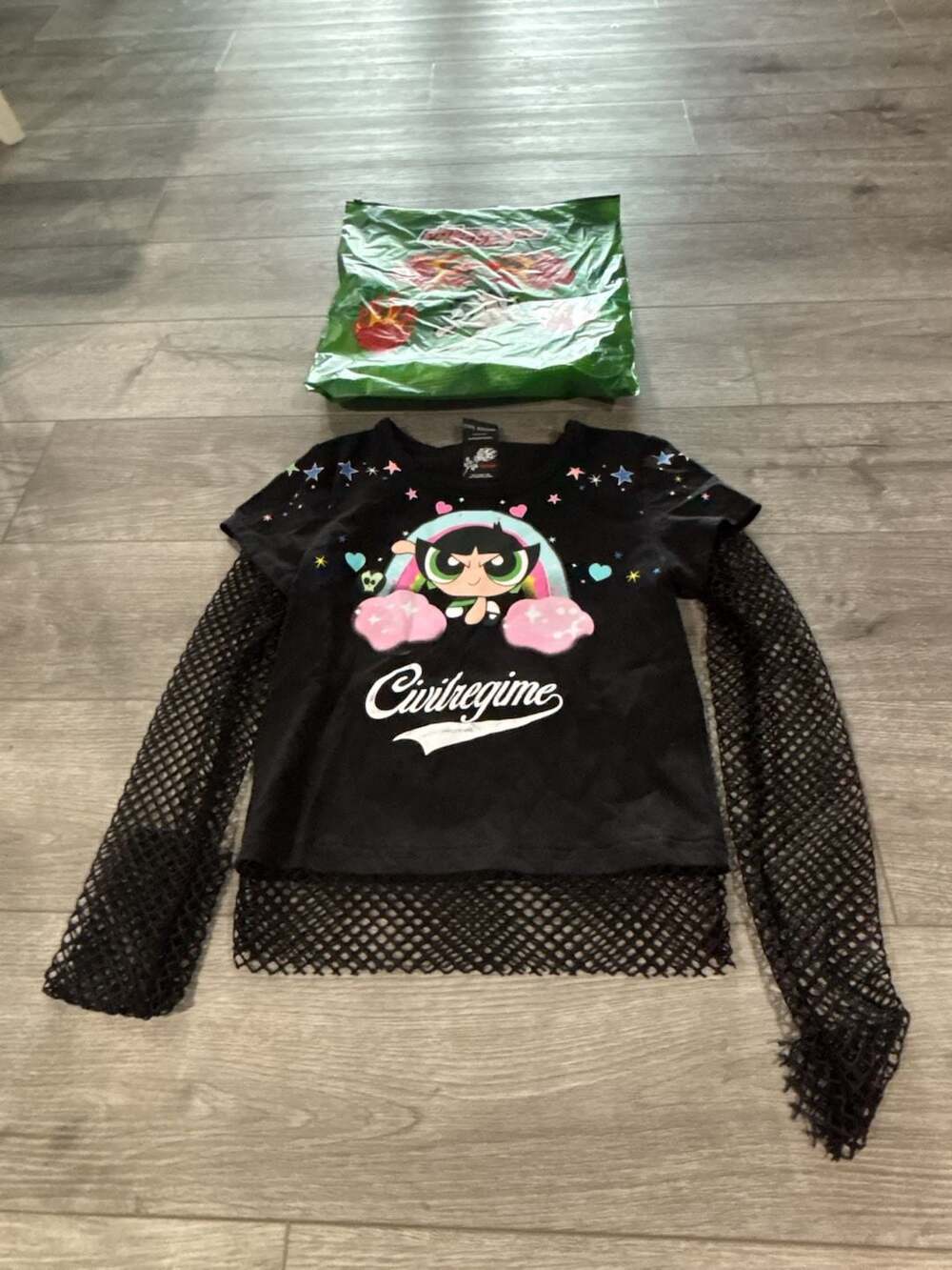 Civil Regime x The Powerpuff Girls Buttercup Graphic Mesh Layered T-Shirt